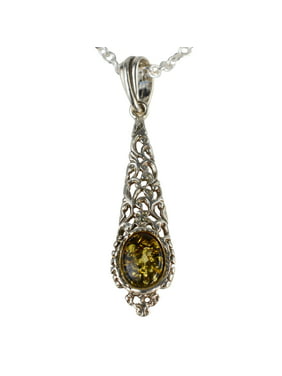 HolidayGiftShops Sterling Silver and Baltic Green Amber Pendant Freya 